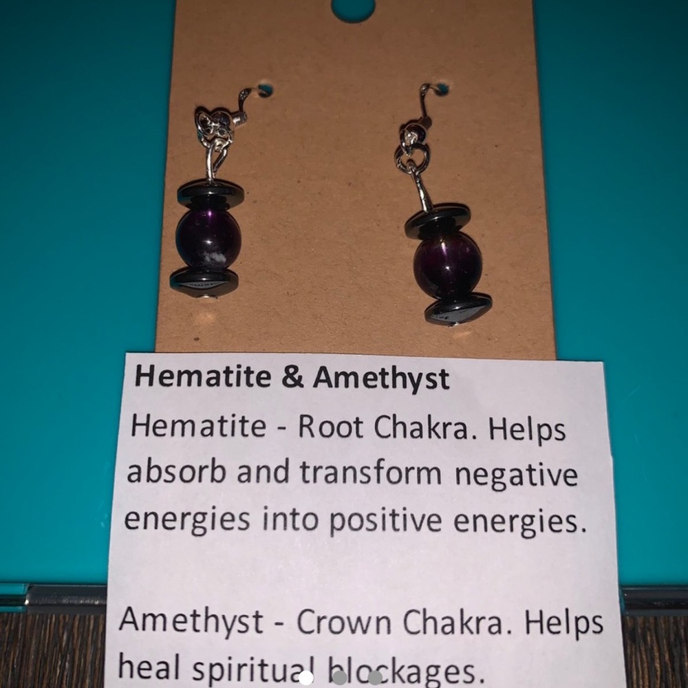 Hematite and amethyst chakra earrings